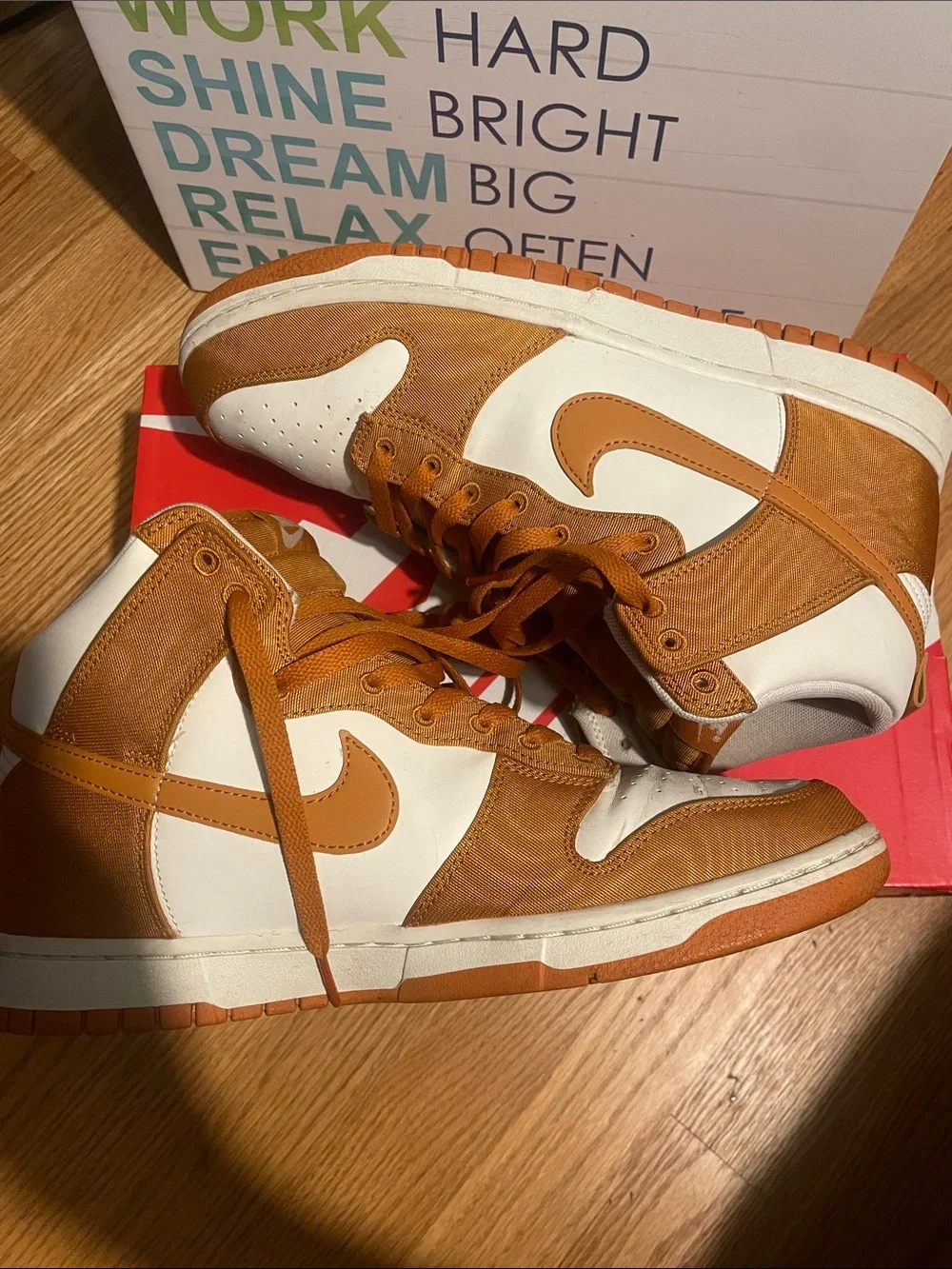 Nike Men’s High-Top Sneakers in Tan and White